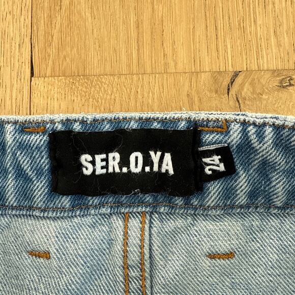 SER.O.YA mini Skirt Denim Slit Zuri Size 24 Blue - Picture 2 of 5